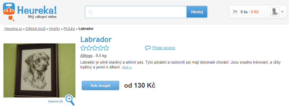 Zobrazení detailu položky na Heuréce.