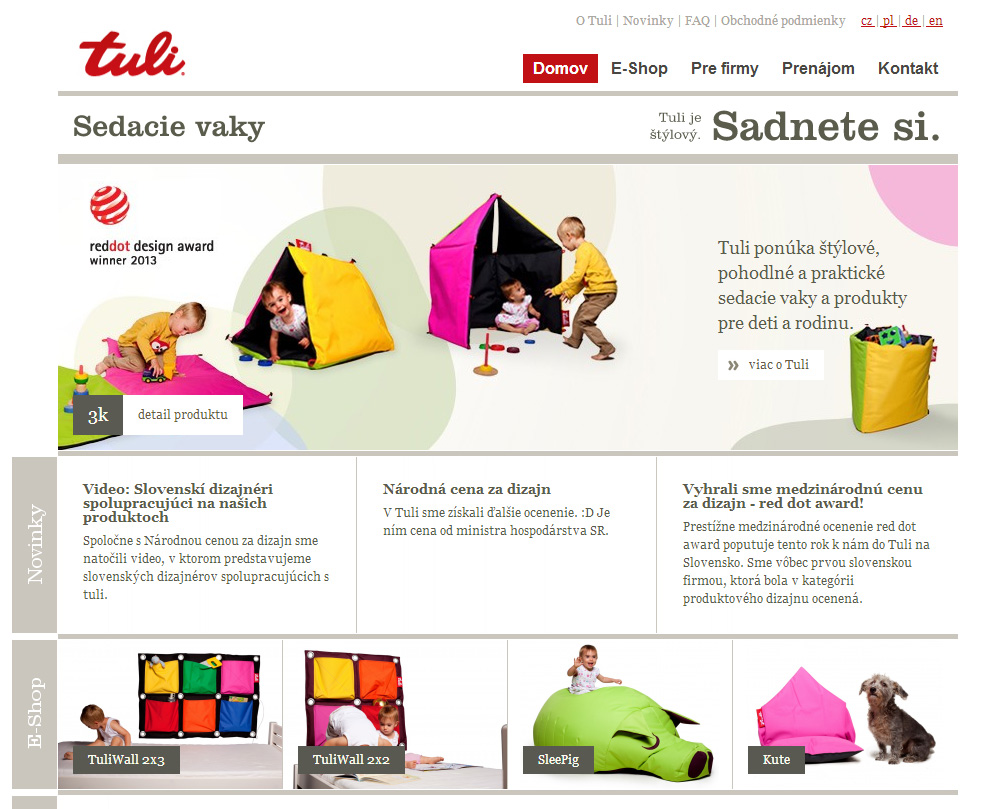 Otisk obrazovky eshopu www.tuli.sk