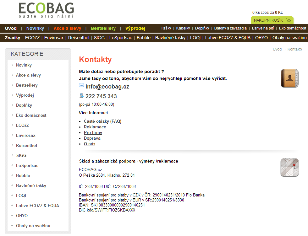 Típnutá stránka webu www.ecobag.cz