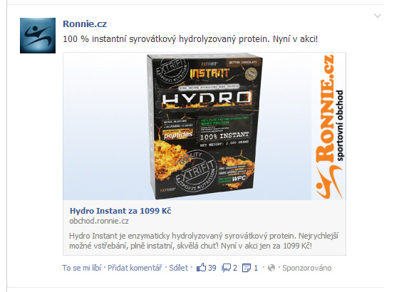 Ukázka sponzorovaného příspěvku na Facebboku