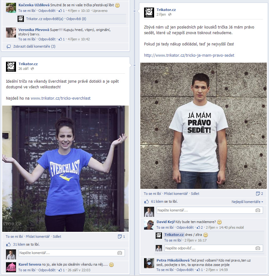 Scrren obrazovky z Facebooku s výpisem příspěvků
