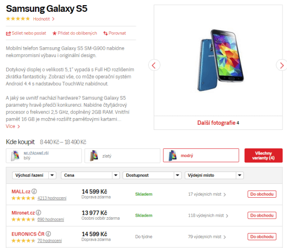 Produkt má přiřazeny varianty. Jejich přítomnost poznáte podle obdélníčků nad výpisem e-shopů.