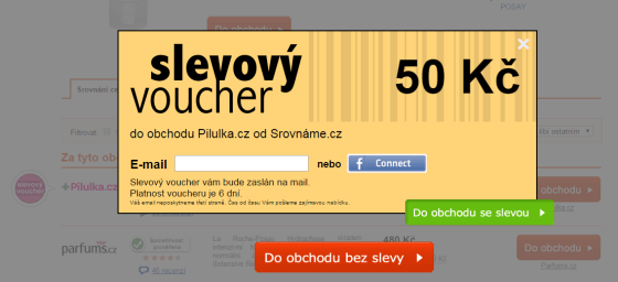 Ukázka POP UP okna se slevovým kuponem na www.srovname.cz