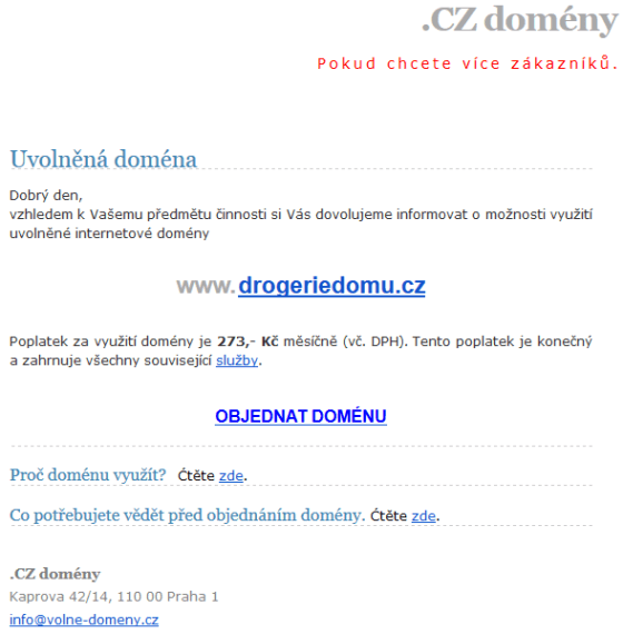 Jedna z nabídek na pronájem domény, co se mi objevila v e-mailu.