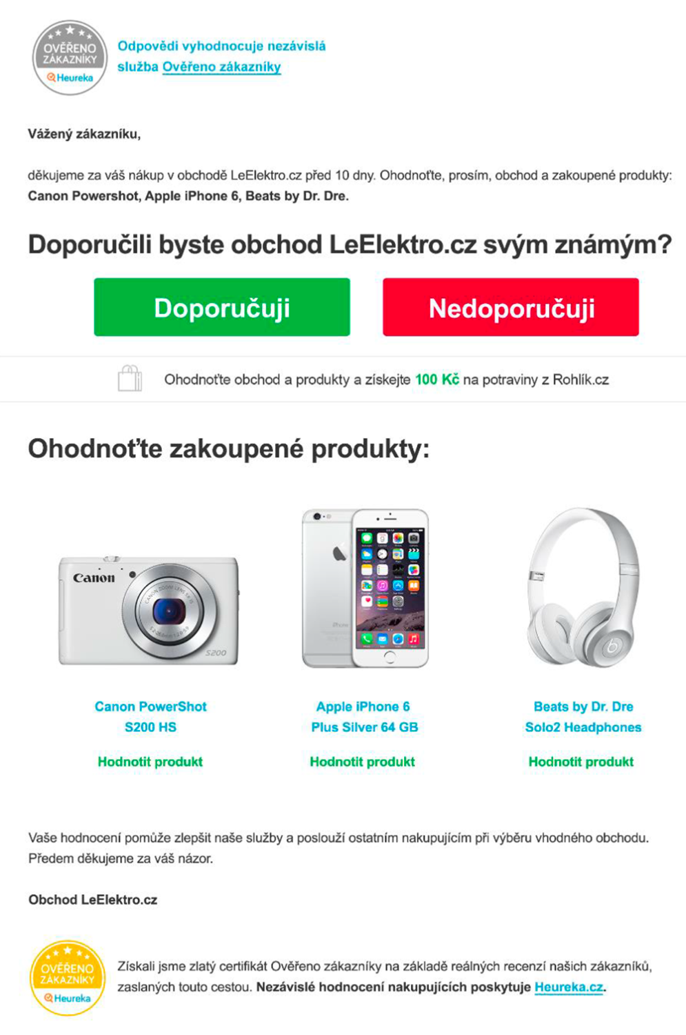 Ukázka dotazníku z Heureky.cz