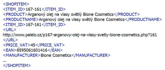 Ukázka XML feedu na Heureka