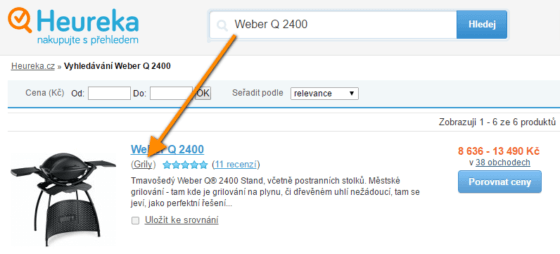 Screenshot webu Heureka - jak vybrat kategorii do elementu CATEGORYTEXT