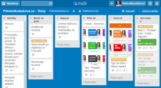 Screen projektu z aplikace Trello.com